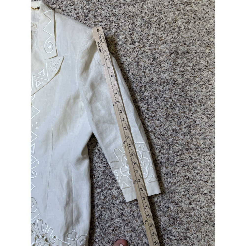 Escada Ivory Women Blazer 100% Linen Floral Embroidered Sz 42 EUR 12 US 3/4 Slv - Picture 11 of 12